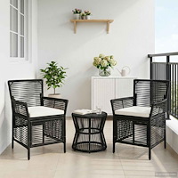 vidaXL Utomhusstol med kudde 2 pcs Svart och kräm konstrotting