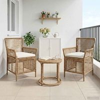 vidaXL Utomhusstol med kudde 2 pcs Beige och gräddfärgad konstrotting