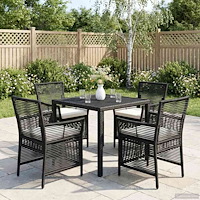 vidaXL Utomhusstol med kudde 4 pcs Svart och kräm konstrotting