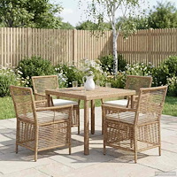 vidaXL Utomhusstol med kudde 4 pcs Beige och gräddfärgad konstrotting