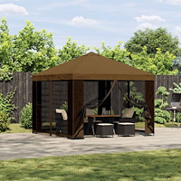 vidaXL Trädgårdsgazebo med sidoväggar 3 x 3 m Taupe Polyester och Stål