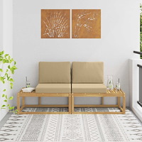 vidaXL Modulsoffa utomhus med kudde 2 Stycke Vit Massivt Akaciaträ