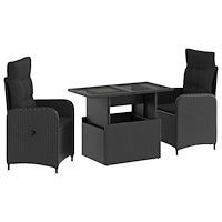 vidaXL Utomhusmatbord 3 pcs Svart konstrotting