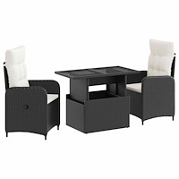 vidaXL Utomhusmatbord 3 pcs Svart och krämvit konstrotting