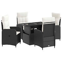 vidaXL Utomhusmatbord 5 pcs Svart och krämvit konstrotting