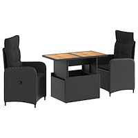 vidaXL Utomhusmatbord 3 pcs Svart