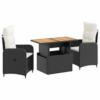 vidaXL Utomhusmatbord 3 pcs Svart och krämvit