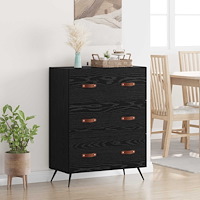 vidaXL Kommode med låda Svart Ek 69,5 x 34 x 90 cm Konstruerat trä