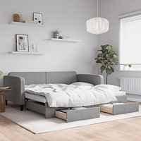 vidaXL Dagbädd utdragbar med lådor ljusgrå 100x190 cm tyg