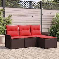 vidaXL Trädgårdsoffset med kudde 4 pcs Brun konstrotting
