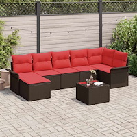 vidaXL Trädgårdsoffset med kudde 8 pcs Brun Poly rattan