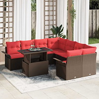 vidaXL Trädgårdsoffset med kudde 9 pcs Brun Poly rattan