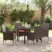 vidaXL Bord- och stolset med kudde 5 pcs Brun PE Rattan