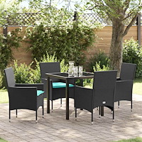 vidaXL Bord- och stolset med kudde 5 pcs Svart PE Rattan