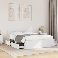 vidaXL Sängram med låda med lagring Vit 137 x 188 cm Konstruerat trä