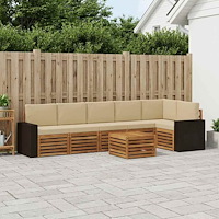 vidaXL Sektionsoffgrupp 7 pcs Naturlig och Beige Massivt Akaciaträ