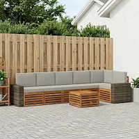 vidaXL Sektionsoffgrupp 7 pcs Naturlig och ljusgrå Massivt Akaciaträ