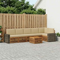vidaXL Sektionsoffgrupp 7 pcs Naturlig och Beige Massivt Akaciaträ