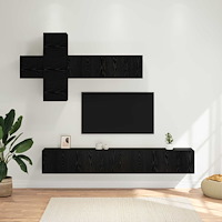 vidaXL TV-bänkset Väggmonterad 7 pcs Svart ek Konstruerat trä