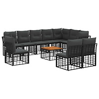 vidaXL Utomhussoffset 11 pcs Svart och Mörkgrå Polyester