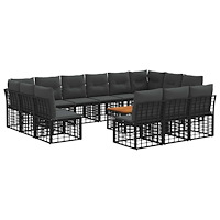 vidaXL Utomhussoffset 14 pcs Svart och Mörkgrå Polyester