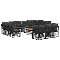 vidaXL Utomhussoffset 14 pcs Svart och Mörkgrå Polyester