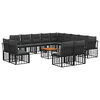 vidaXL Utomhussoffset 14 pcs Svart och Mörkgrå Polyester