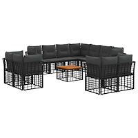 vidaXL Utomhussoffset 12 pcs Svart och Mörkgrå Polyester
