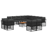 vidaXL Utomhussoffset 14 pcs Svart och Mörkgrå Polyester