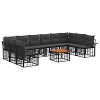 vidaXL Utomhussoffset 11 pcs Svart och Mörkgrå Polyester