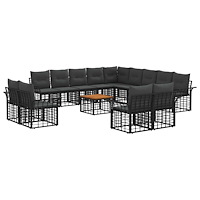vidaXL Utomhussoffset 14 pcs Svart och Mörkgrå Polyester