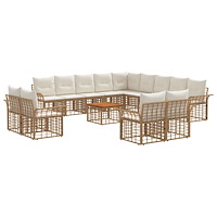vidaXL Utomhussoffset 14 pcs Naturlig och Creamvit Polyester