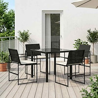 vidaXL Trädgårdsmöbelset med kudde 5 pcs Svart och kräm konstrotting