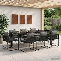 vidaXL Trädgårdsmöbelset 9 pcs Svart och Anthracit 200 x 80 x 73 cm