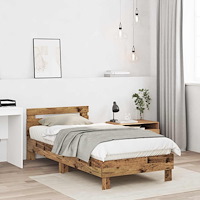 vidaXL Sängram med huvudgavel Gammalt trä 80 x 200 cm Konstruerat trä