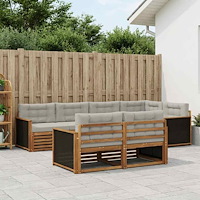vidaXL Utomhussoffset med kudde 7 pcs Naturlig och ljusgrå