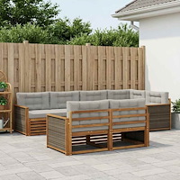vidaXL Utomhussoffset med kudde 7 pcs Naturlig och ljusgrå