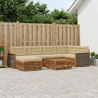 vidaXL Utomhussoffset med kudde 7 pcs Naturlig och Beige