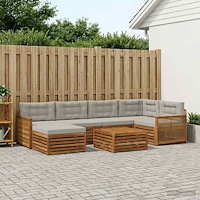 vidaXL Utomhussoffset med kudde 7 pcs Naturlig och ljusgrå