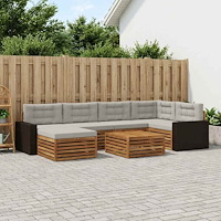 vidaXL Utomhussoffset med kudde 7 pcs Naturlig och ljusgrå