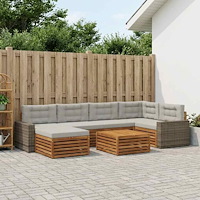vidaXL Utomhussoffset med kudde 7 pcs Naturlig och ljusgrå