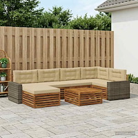 vidaXL Utomhussoffset med kudde 7 pcs Naturlig och Beige