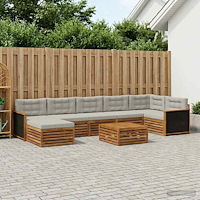 vidaXL Utomhussoffset med kudde 8 pcs Naturlig och ljusgrå