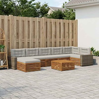 vidaXL Utomhussoffset med kudde 8 pcs Naturlig och ljusgrå