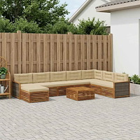 vidaXL Utomhussoffset 9 pcs Naturlig och Beige Massivt Akaciaträ