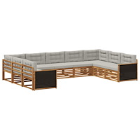 vidaXL Utomhussoffset 9 pcs Naturlig och ljusgrå Massivt Akaciaträ