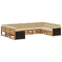 vidaXL Utomhussoffset 9 pcs Naturlig och Beige Massivt Akaciaträ