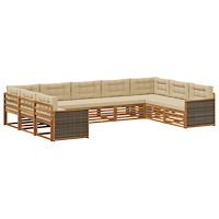 vidaXL Utomhussoffset 9 pcs Naturlig och Beige Massivt Akaciaträ