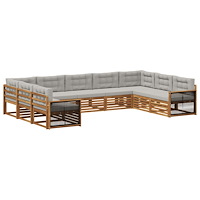 vidaXL Utomhussoffset 9 pcs Naturlig och ljusgrå Massivt Akaciaträ