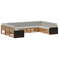 vidaXL Utomhussoffset 9 pcs Naturlig och ljusgrå Massivt Akaciaträ